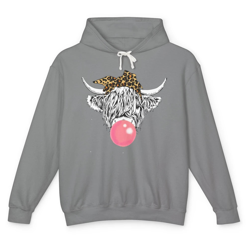 Highland Cow Leopard Bandana Bubble Gum Western Farm Animals Unisex Lightweight Hoodie