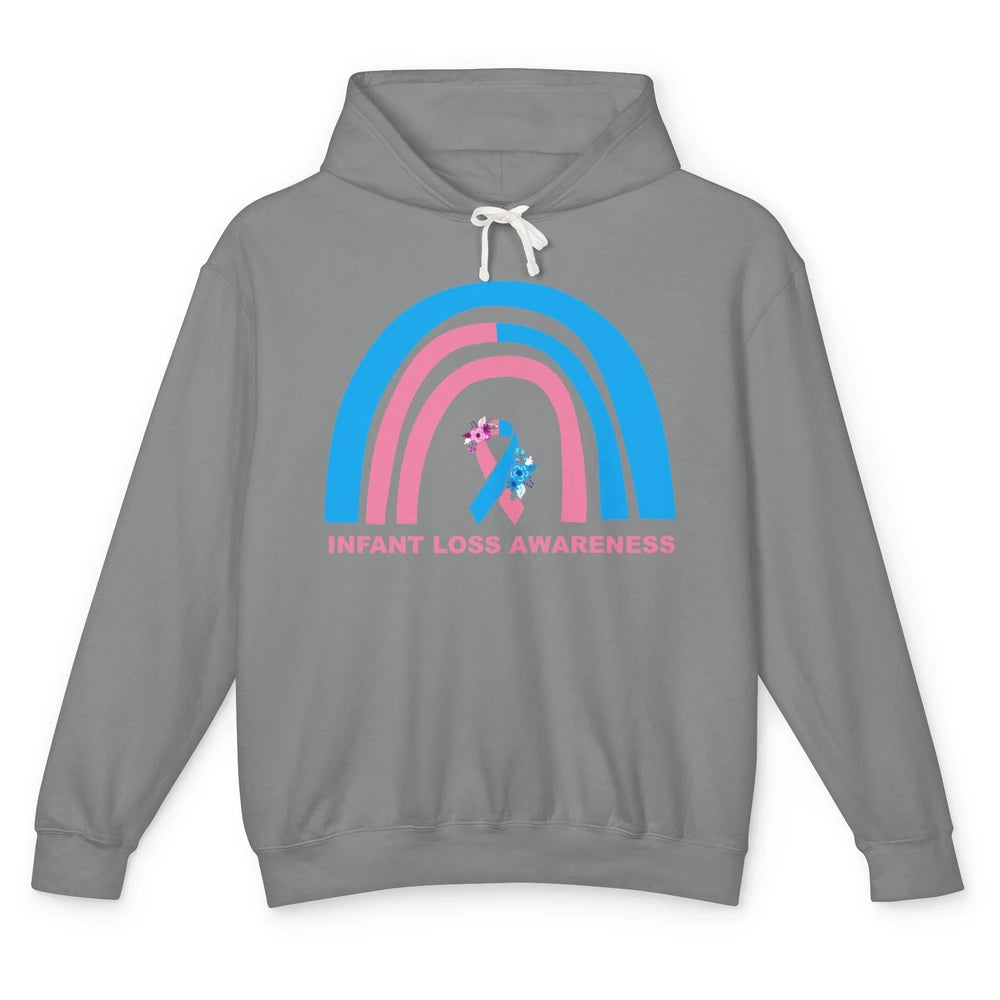 Infant Loss Awareness Floral Pink Blue Ribbon Rainbow Unisex Lightweight Hoodie