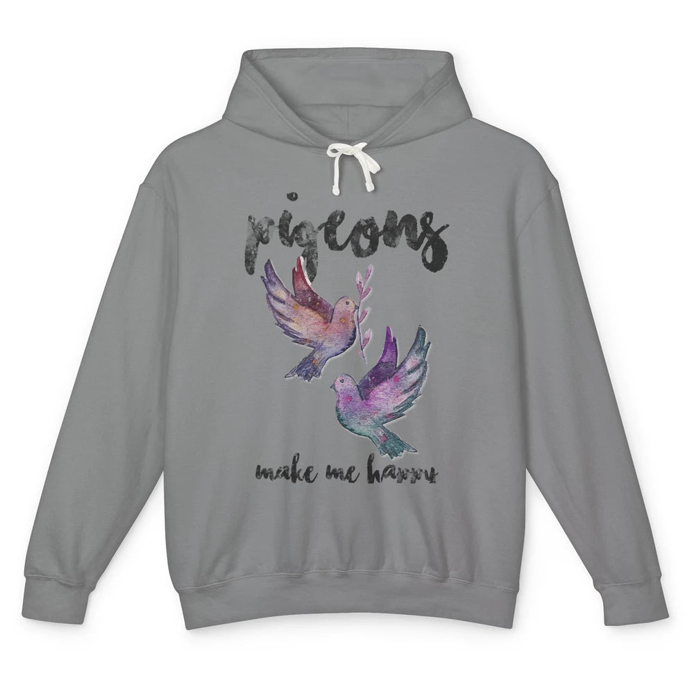 Make Me Happy Pigeon Funny Bird Lover Retro Birding Vintage Unisex Lightweight Hoodie