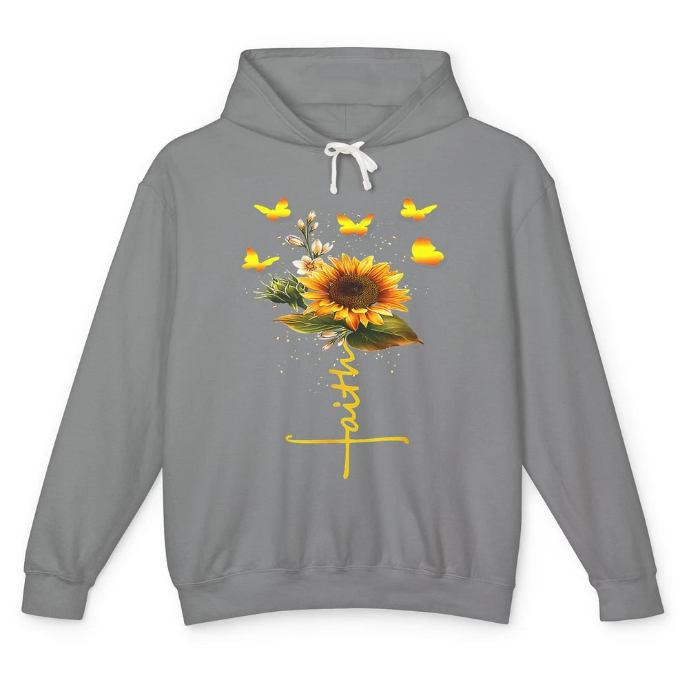 Vintage Faith Cross Sunflower Butterfly Christian Jesus God Unisex Lightweight Hoodie