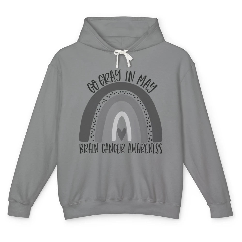 Brain Cancer Awareness Go Gray In May Gray Rainbow Heart Unisex Lightweight Hoodie