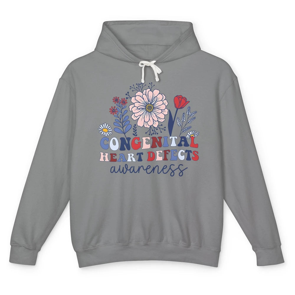 Congenital Heart Defects CHD Awareness Red Ribbon Wildflower Unisex Lightweight Hoodie