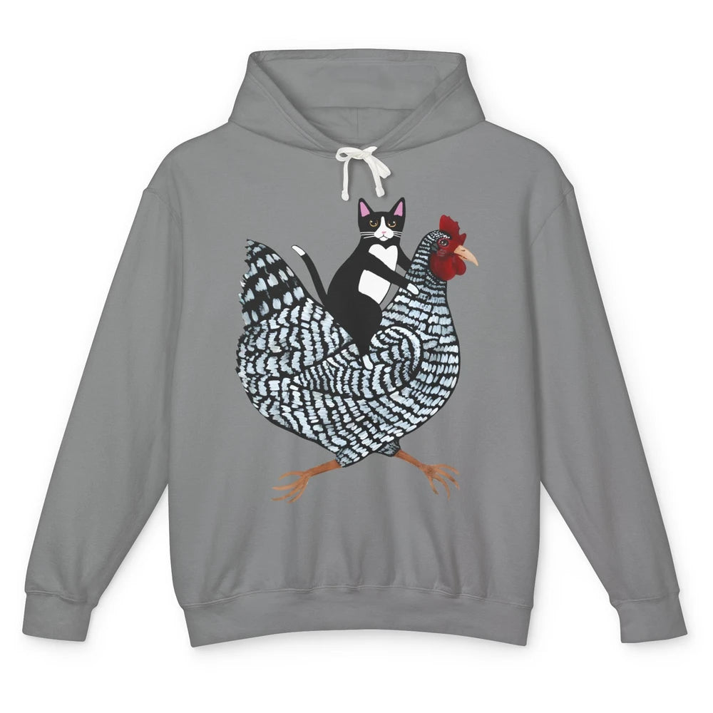 Tuxedo Cat On A Chicken Funny Cat Kitty Chicken Lovers Gift Unisex Lightweight Hoodie