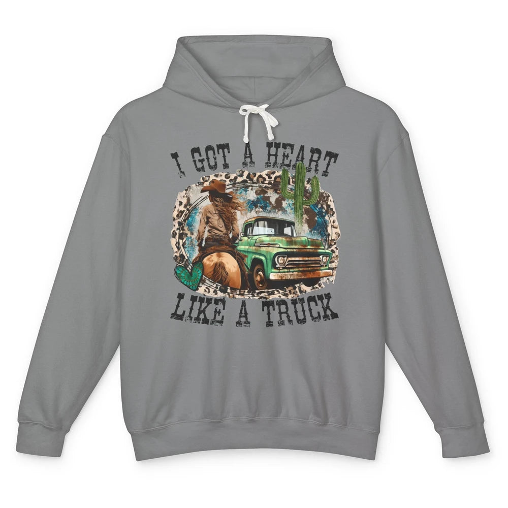 Leopard Cowgirl I Got A Heart Like A Truck Western Country Unisex Lightweight Hoodie