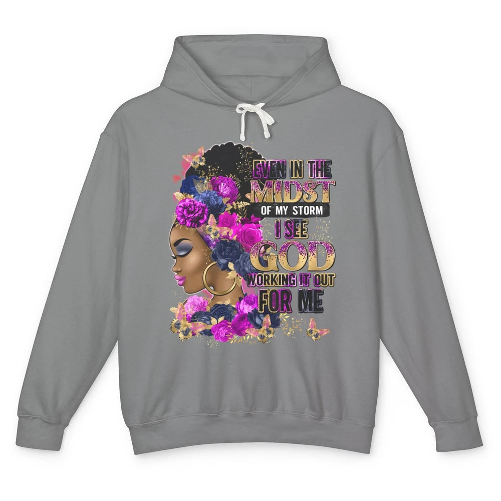 Black Girl In The Midst Of Storm Believe In God Christian Unisex Lightweight Hoodie