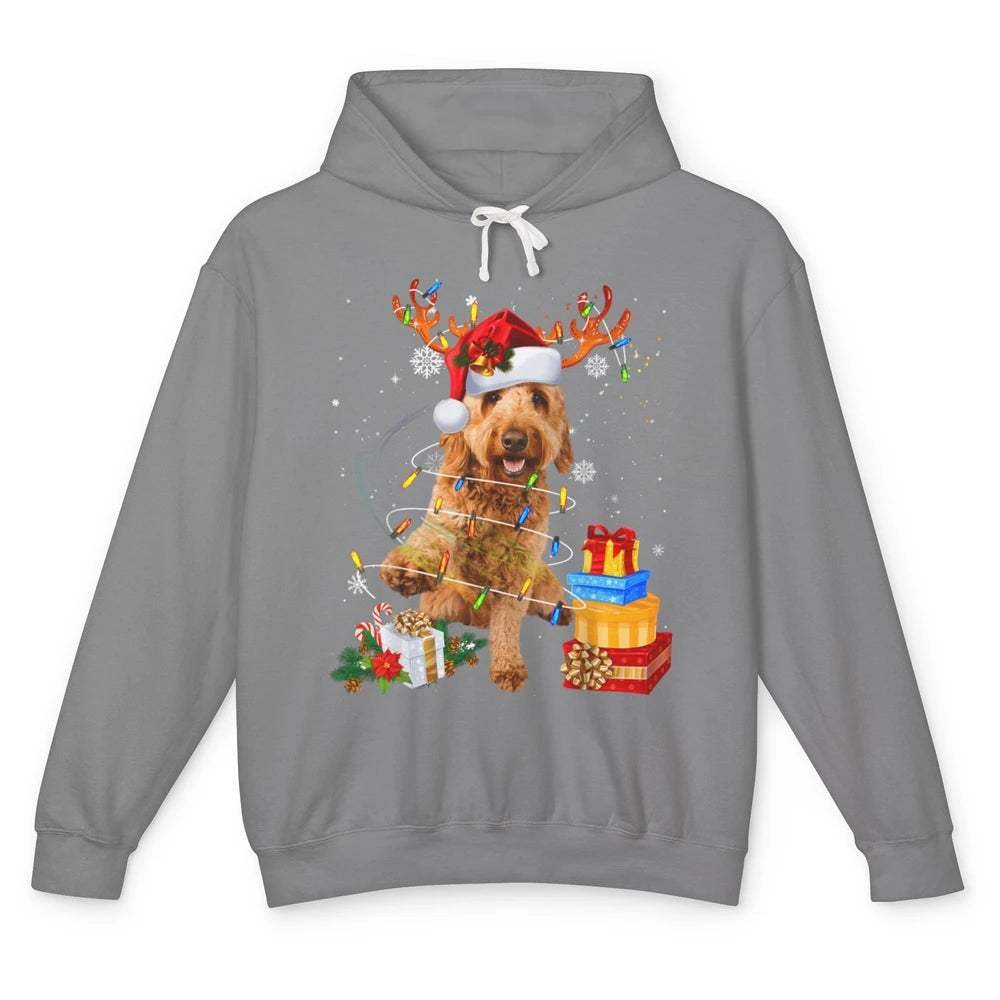 Merry Christmas Goldendoodle Dog Reindeer Xmas Lights Puppy Unisex Lightweight Hoodie