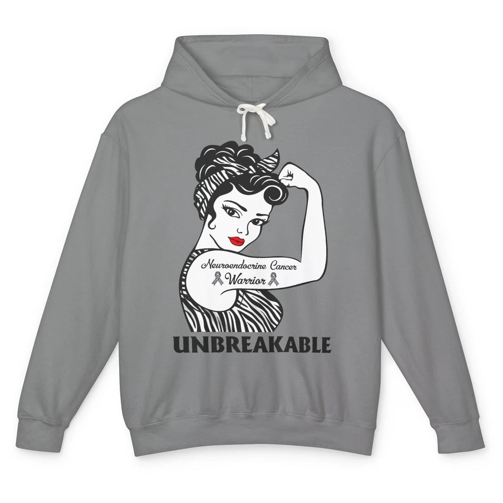 Unbreakable Neuroendocrine Cancer Warrior Zebra Ribbon Gift Unisex Lightweight Hoodie