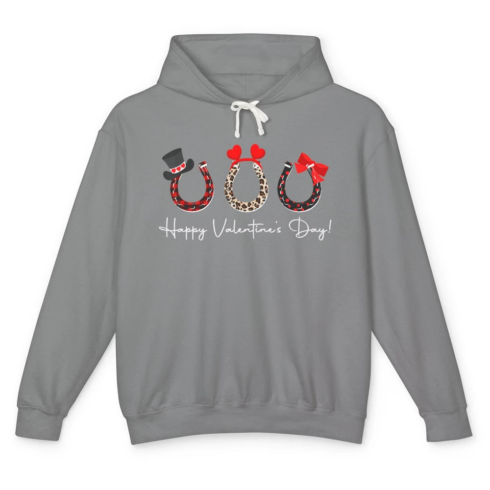 Leopard Red Plaid Heart Love Horseshoes Horse Lover Happy Valentine's Day Unisex Lightweight Hoodie