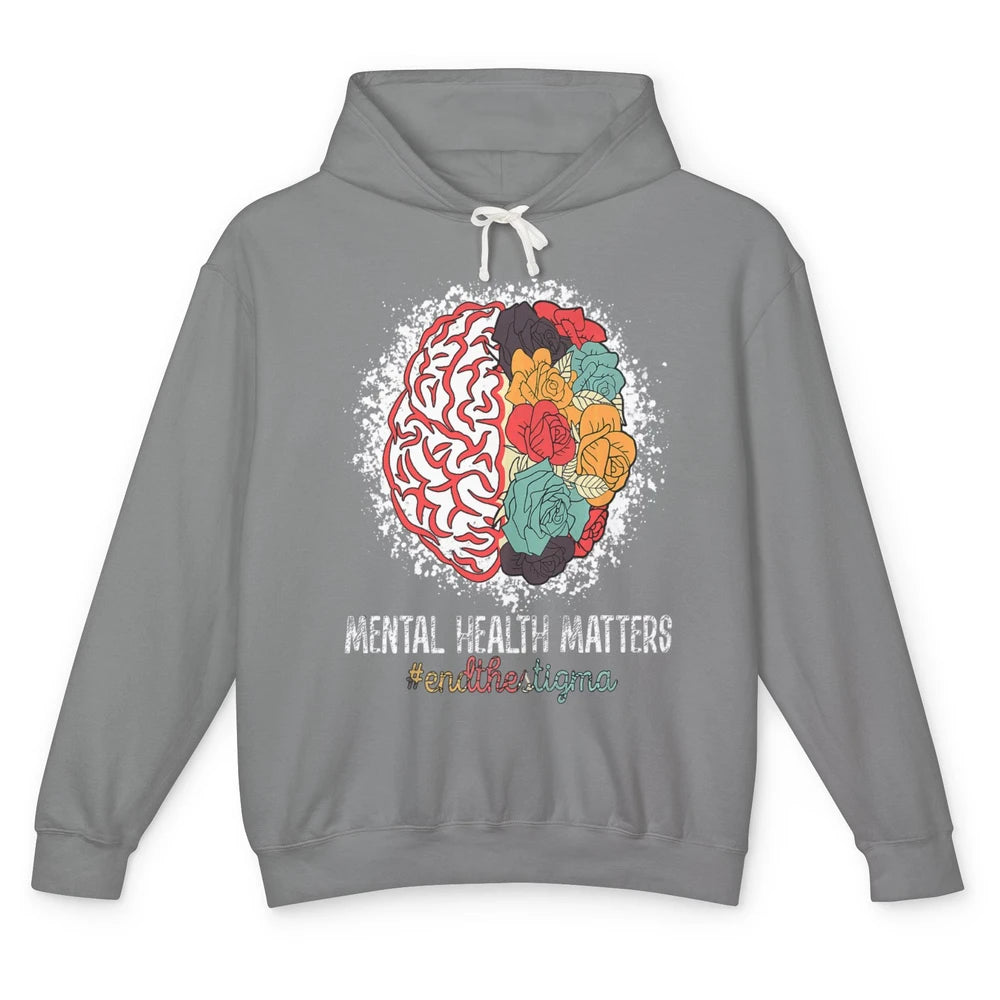 End The Stigma Floral Brain Therapy Mental Health Matters Unisex Lightweight Hoodie