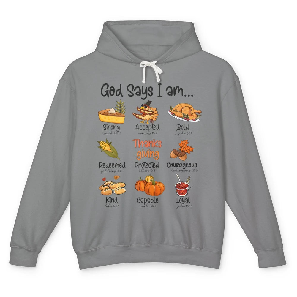 Retro Thanksgiving Turkey God Says I Am Bible Christian Fall Unisex Lightweight Hoodie