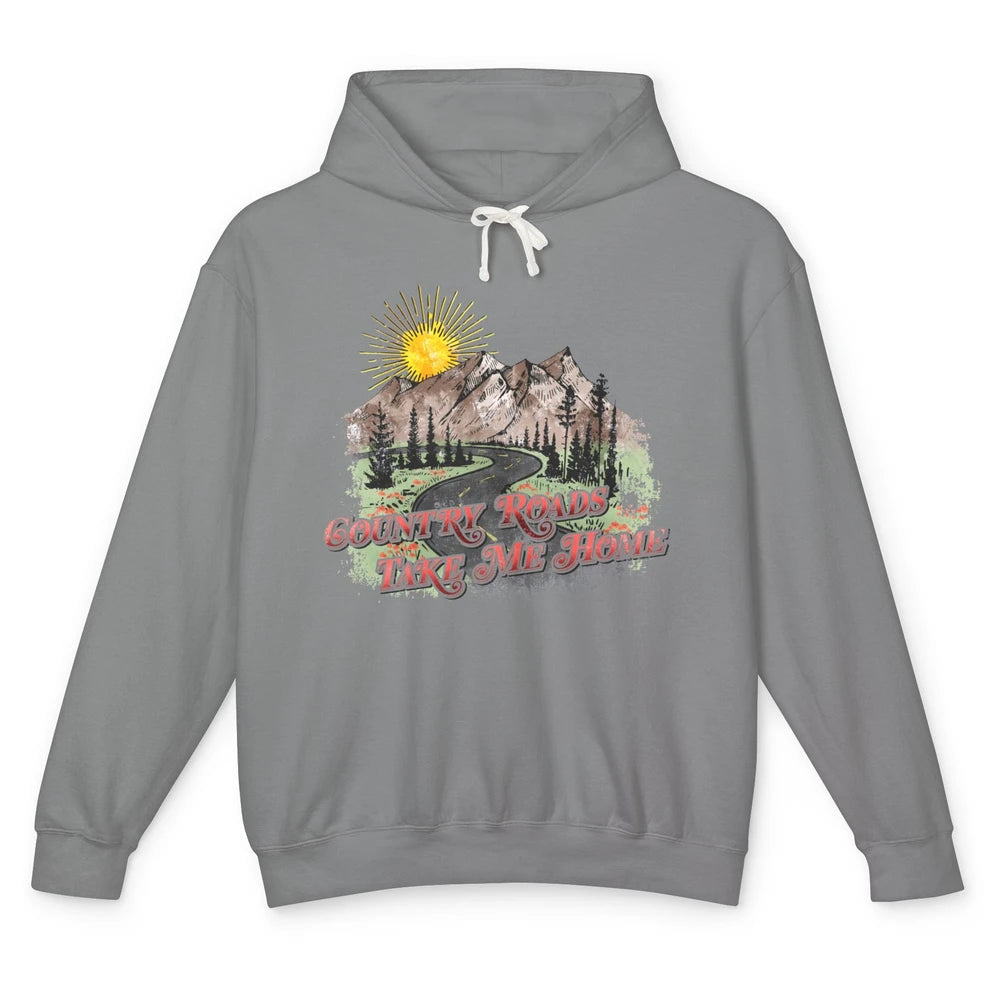 Retro Mountain Sunset Country Roads Take Me Home Western Unisex Lightweight Hoodie