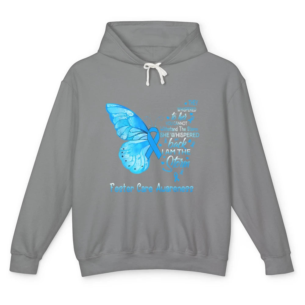 Butterfly Storm Warrior Foster Care Awareness Blue Ribbon Unisex Lightweight Hoodie