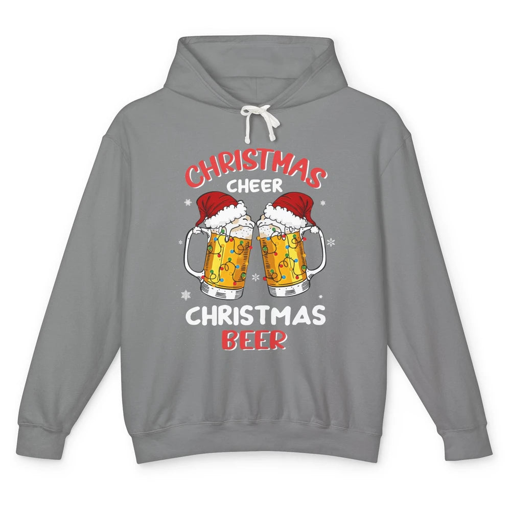 Christmas Cheer With Santa Hat Xmas Party Drinking Beer Unisex Lightweight Hoodie