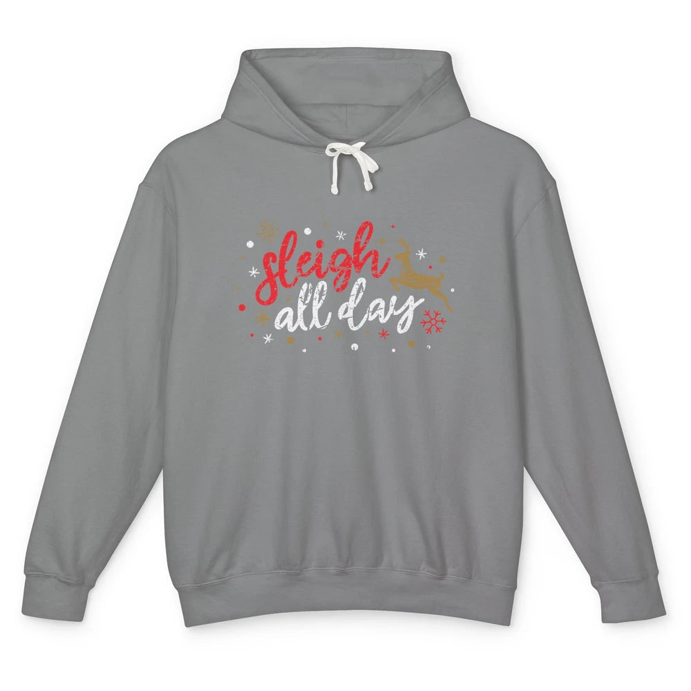 Sleigh All Day Xmas Reindeer Retro Merry Christmas Lights Unisex Lightweight Hoodie