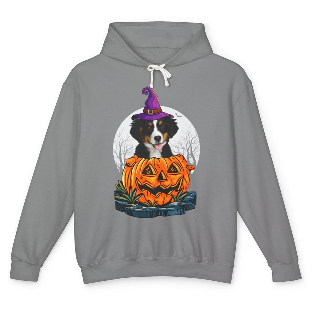 Bernese Mountain Dog Witch Pumpkin Halloween Spooky Season Unisex Lightweight Hoodie