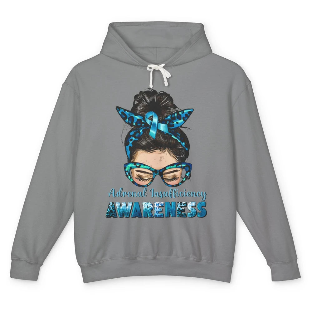 Adrenal Insufficiency Awareness Messy Bun Mom Blue Ribbon Unisex Lightweight Hoodie