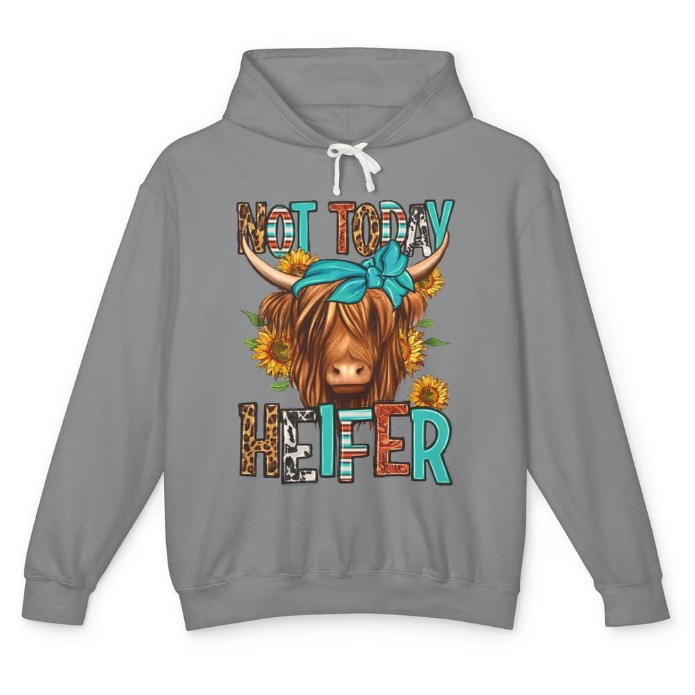 Leopard Highland Cow Bandana Not Today Heifer Western Animal Unisex Lightweight Hoodie