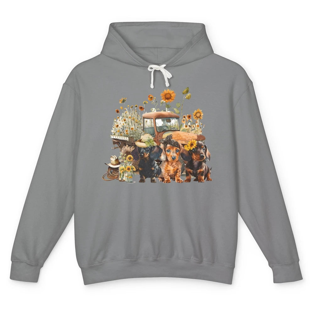 Vintage Truck And Sunflower Dachshund Mom Dachshund Lovers Unisex Lightweight Hoodie