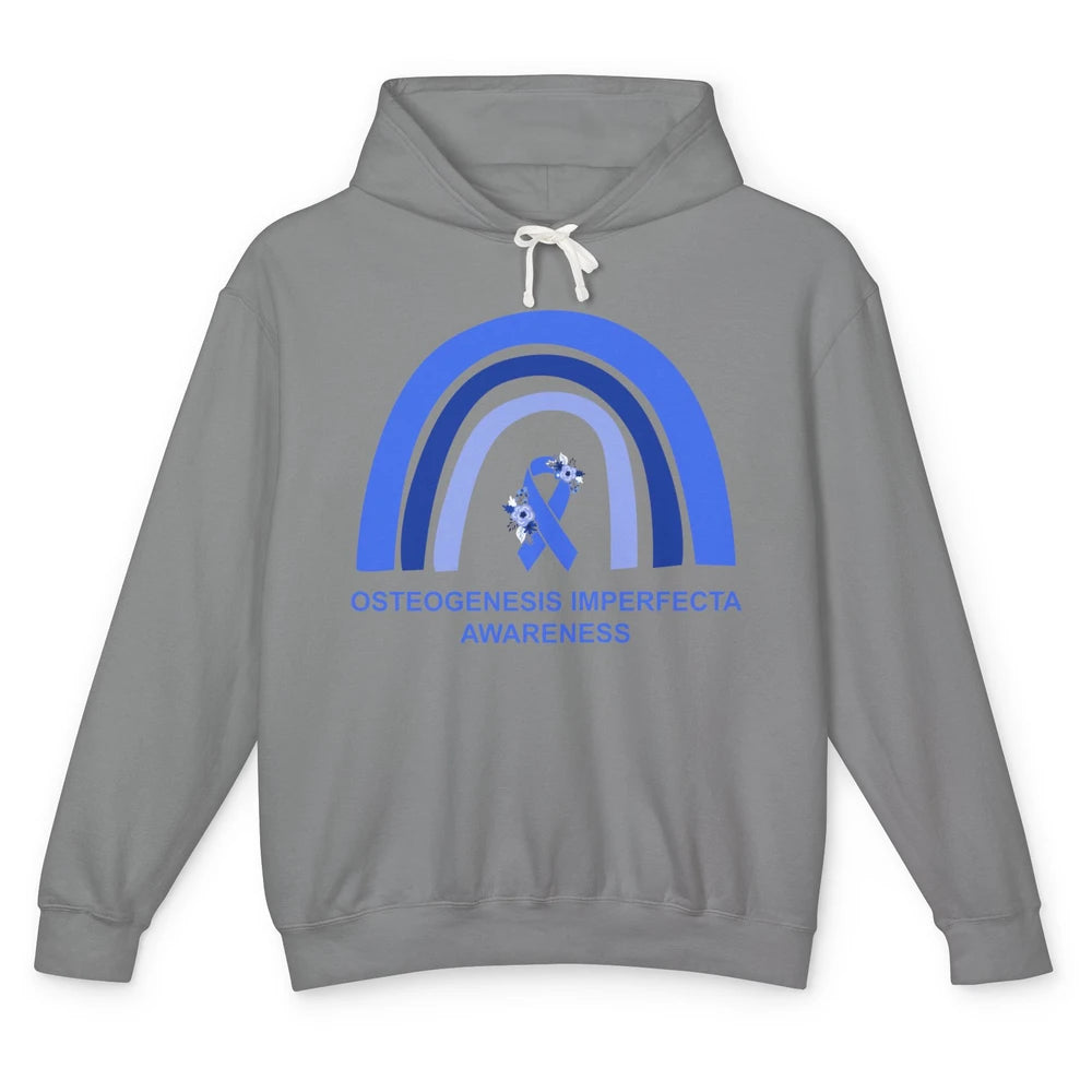 Osteogenesis Imperfecta Awareness OI Floral Blue Rainbow Unisex Lightweight Hoodie