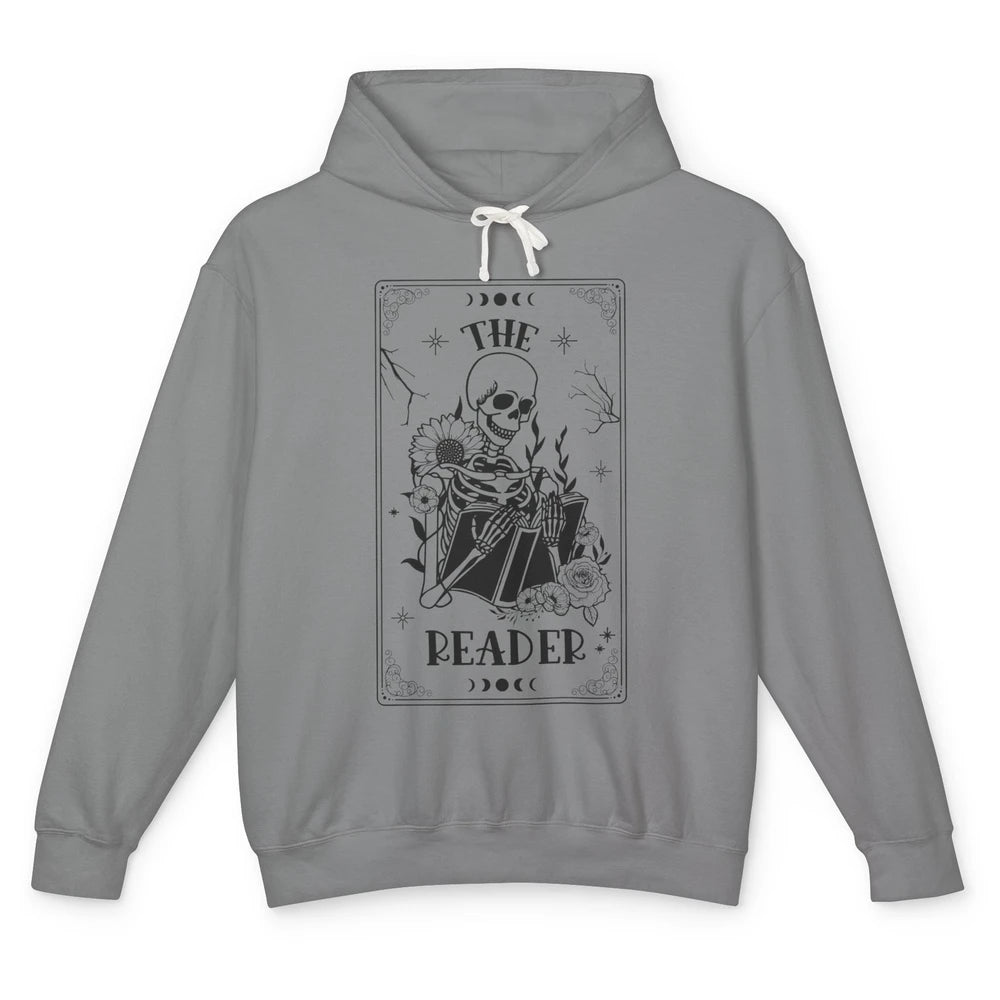 The Reader Skeleton Tarot Card Halloween Reader Book Lovers Unisex Lightweight Hoodie