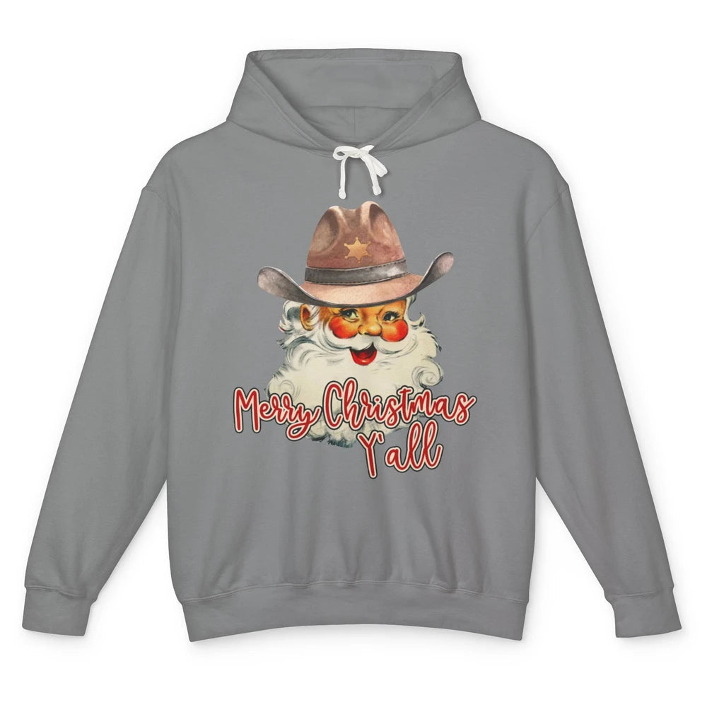 Santa Claus Merry Christmas Y'all Western Country Cowboy Unisex Lightweight Hoodie