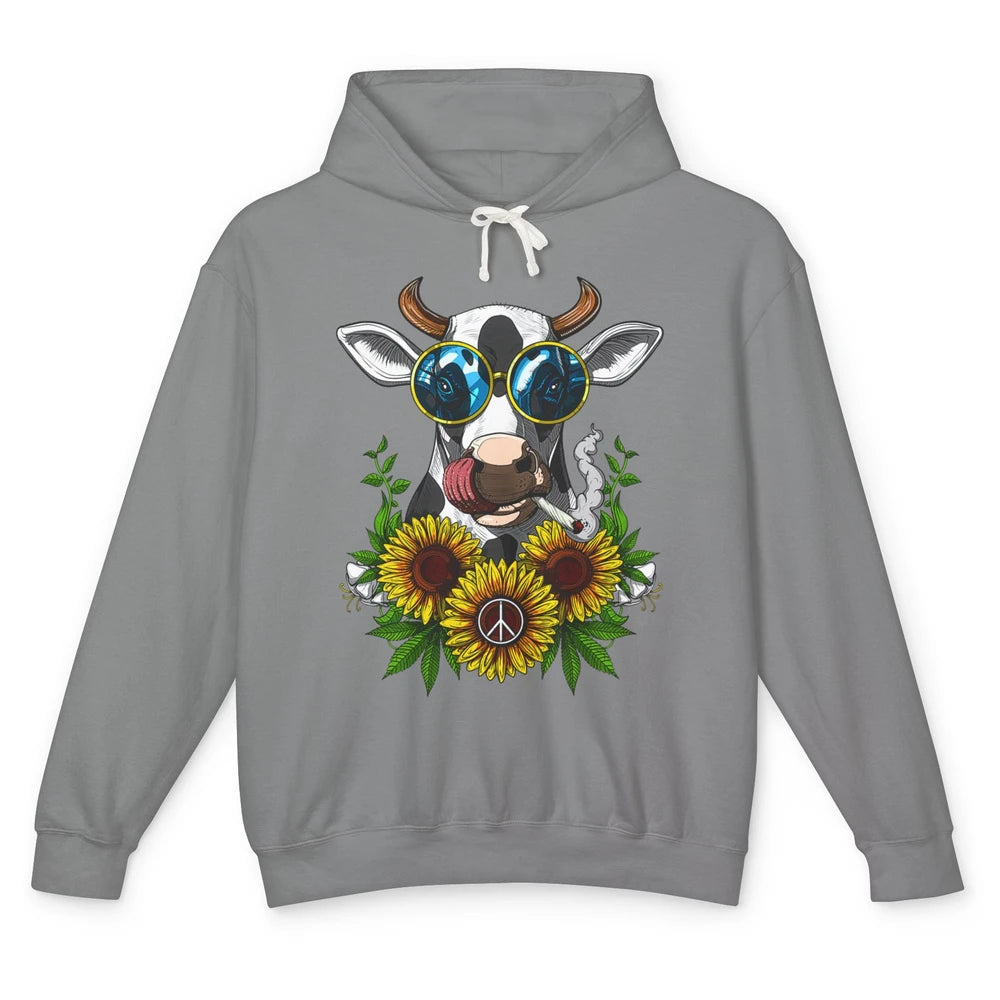 Heifer Highland Cow Stoner Hippie Sunflower Cigarette Retro Unisex Lightweight Hoodie