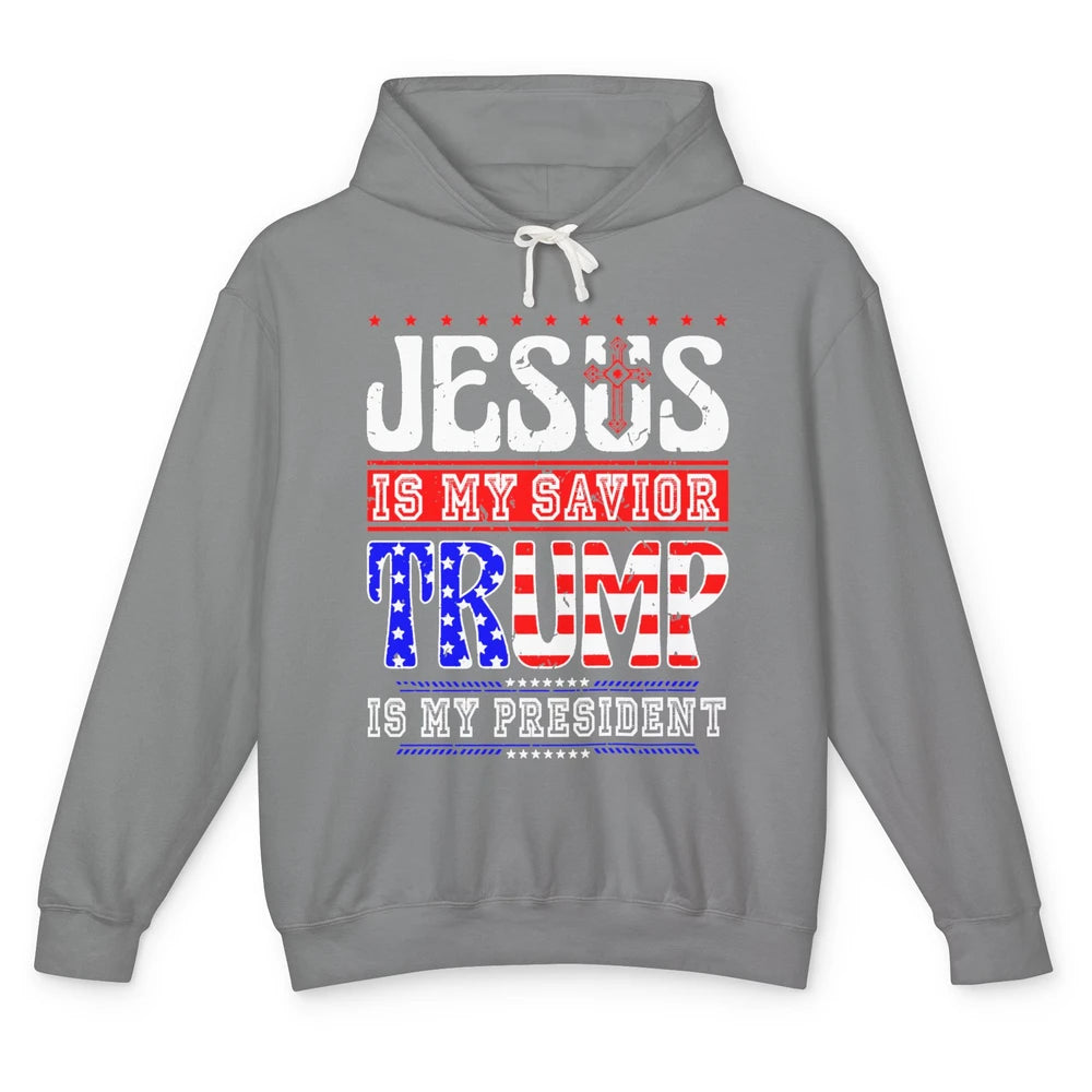 US Flag Jesus Is My Savior Trump Is My President Republican Unisex Lightweight Hoodie