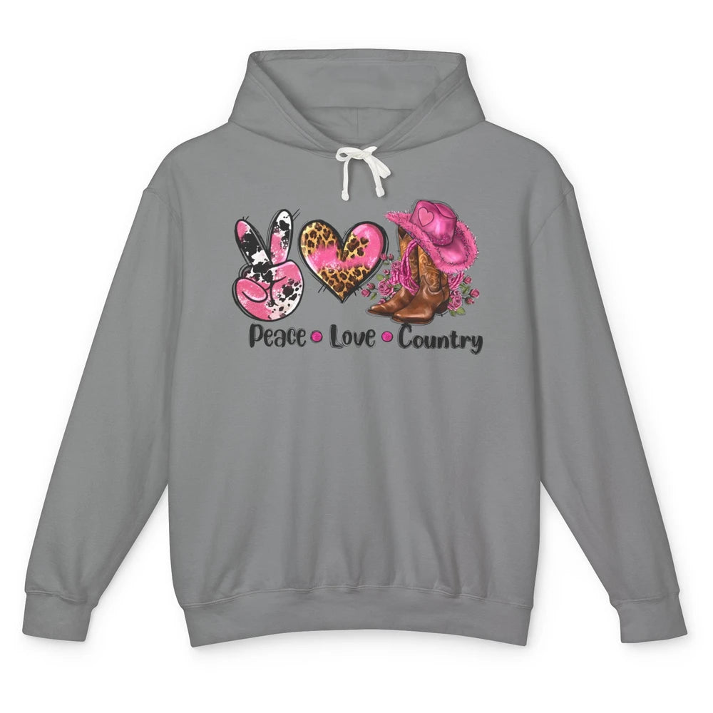 Retro Cowgirl Boots Hat Peace Love Country Western Country Unisex Lightweight Hoodie