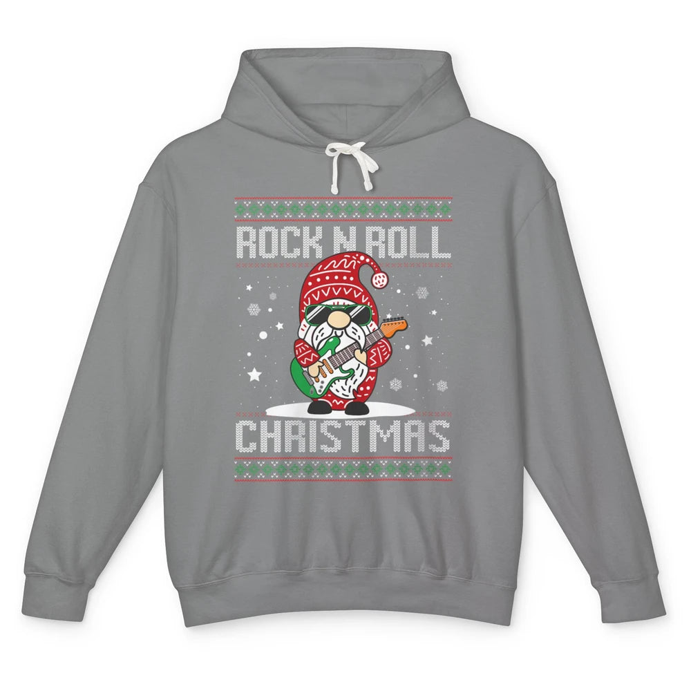 Guitarist Santa Gnome Guitar Rock N Roll Xmas Ugly Christmas Unisex Lightweight Hoodie