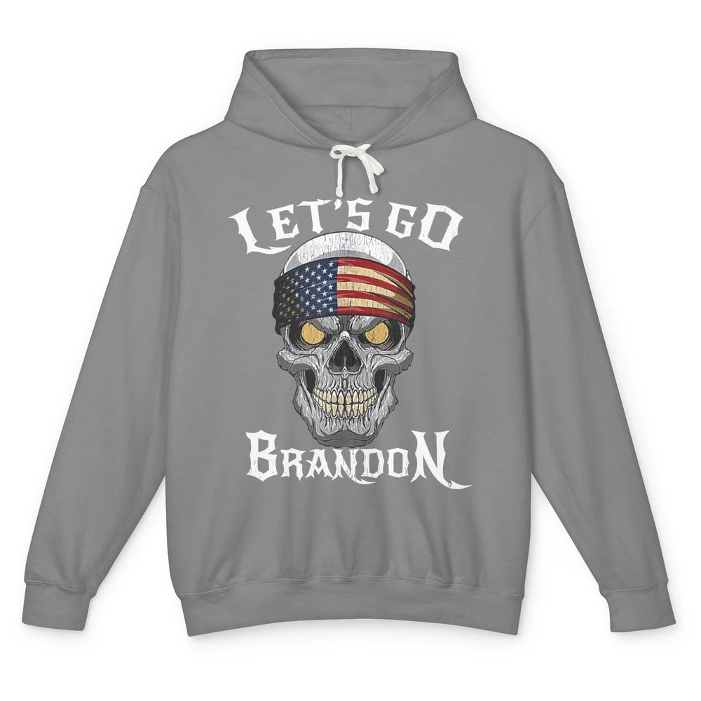 Retro Skull US Flag Let's Go Brandon Anti Biden Pro America Unisex Lightweight Hoodie