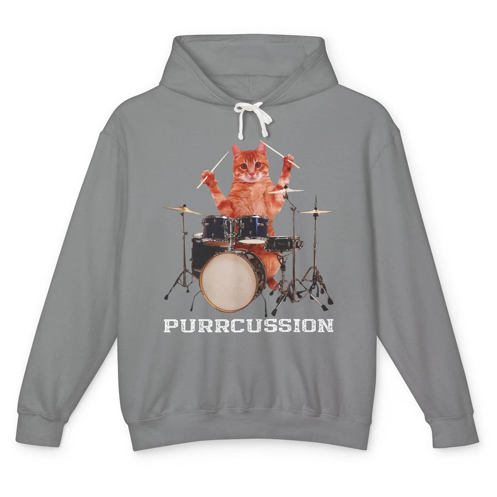 Cat Drummer Purrcussion I Destroy Silence Percussionist Drum Unisex Lightweight Hoodie