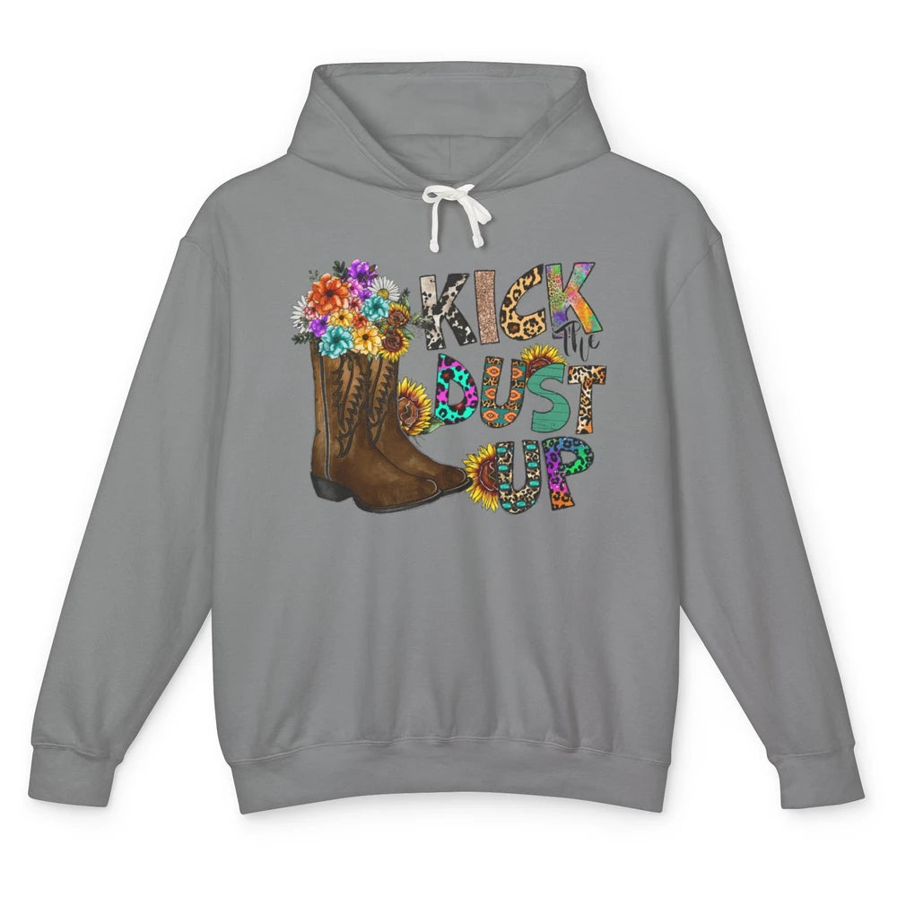 Floral Cowgirl Boots Kick Dust Up Sunflower Leopard Rodeo Unisex Lightweight Hoodie