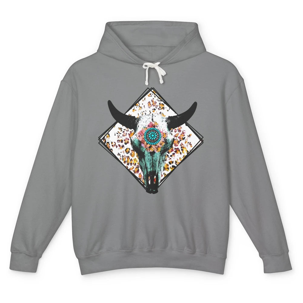 Aztec Heifer Steer Cow Skull Cowboy Gemstone Leopard Vintage Unisex Lightweight Hoodie