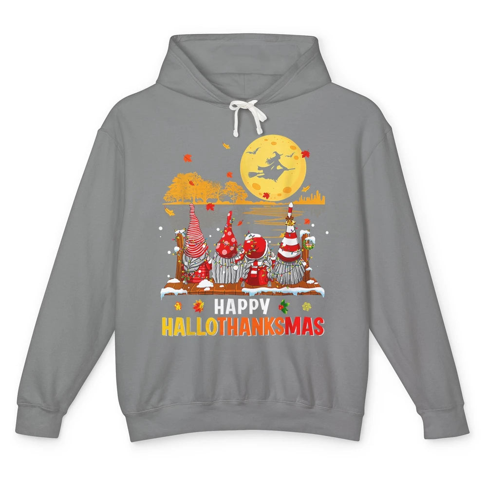 Merry Christmas Gnomes Happy Halloween Witch Xmas Lights Unisex Lightweight Hoodie