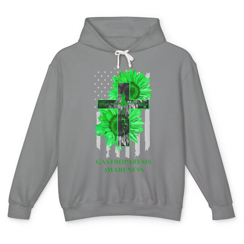 Gastroparesis Awareness Green Ribbon Faith Hope Love US Flag Unisex Lightweight Hoodie