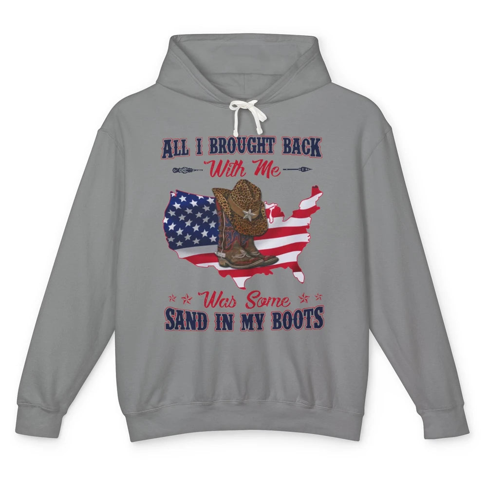 US Flag Cowboy Boots Sand In My Boot Western Country Cowgirl Unisex Lightweight Hoodie