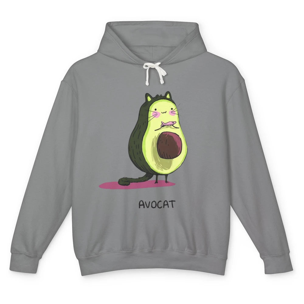 Cute Avocat Avocado Pink Cat Kitten Pun Healthy Vegan Veggie Unisex Lightweight Hoodie