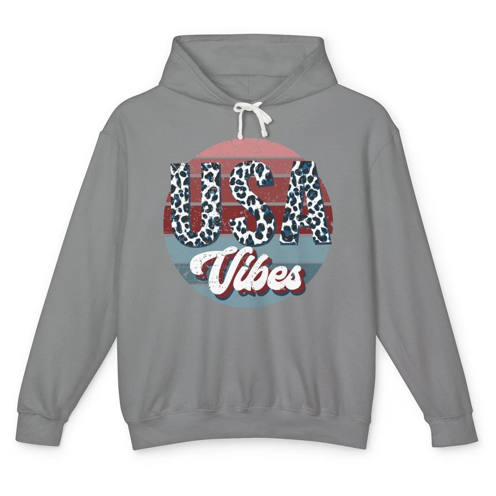 Vintage USA Vibes Leopard Patriots Independence Day Gift Unisex Lightweight Hoodie