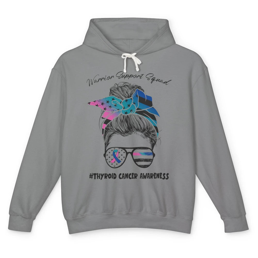 Messy Hair Warrior Support Squad Thyroid Cancer Awareness Unisex Lightweight Hoodie