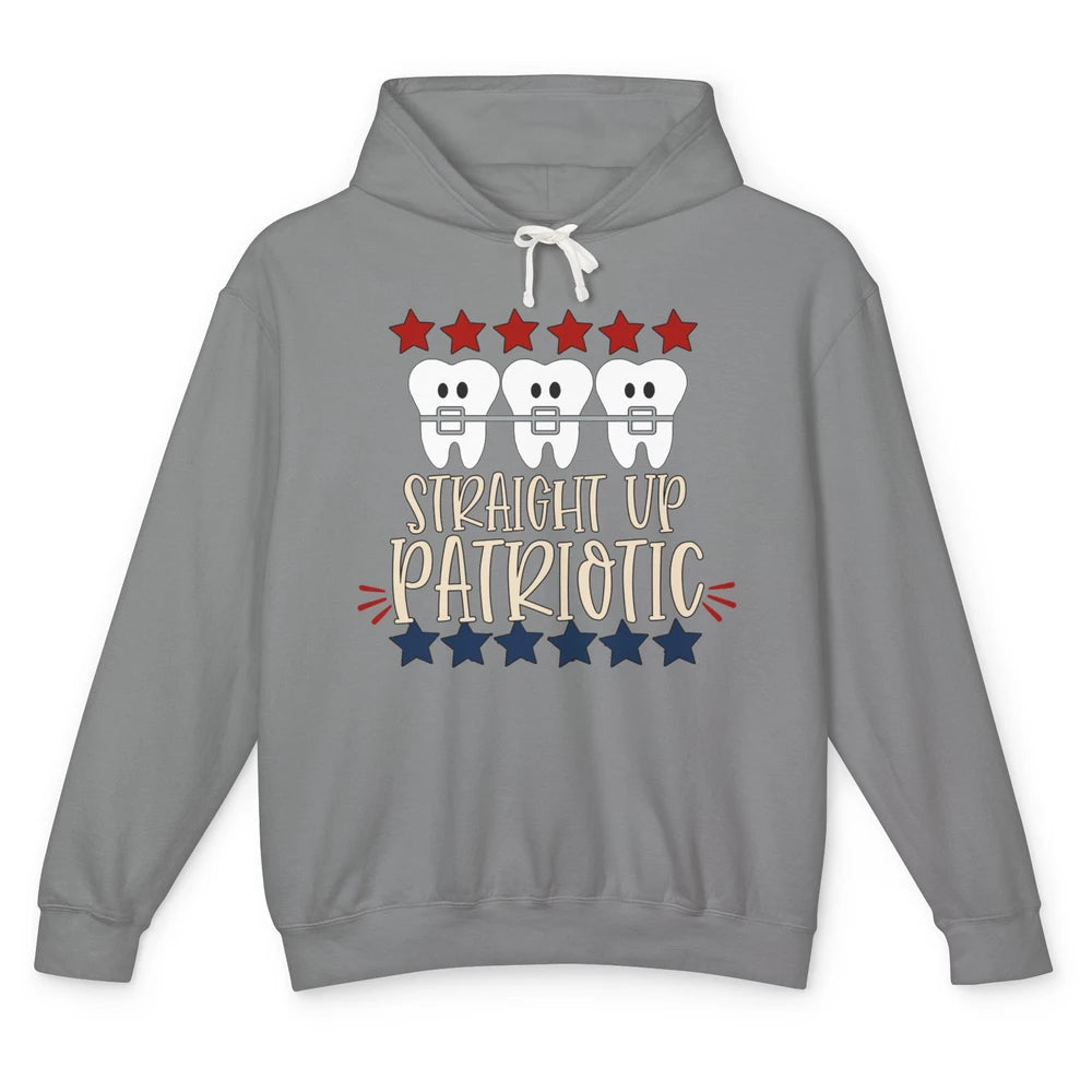 Funny Teeth Orthodontic Straight Up Patriot July 4th Dentist Unisex Lightweight Hoodie