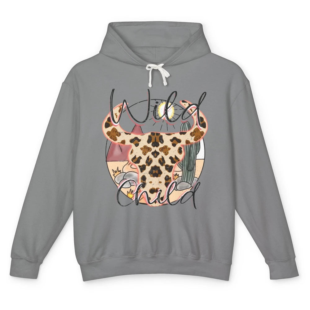 Boho Bull Skull Wild Child Desert Cactus Western Country Unisex Lightweight Hoodie