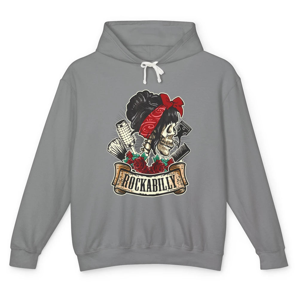 Hairstylist Barber Rockabilly Skull Skeleton Hairdresser Unisex Lightweight Hoodie