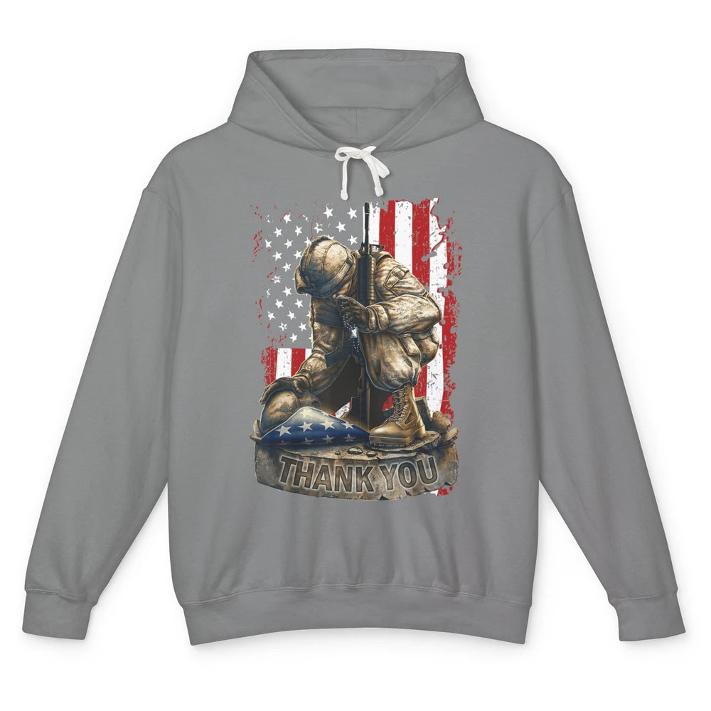 Vintage US Flag Veteran Thank You Military Boot Memorial Day Unisex Lightweight Hoodie