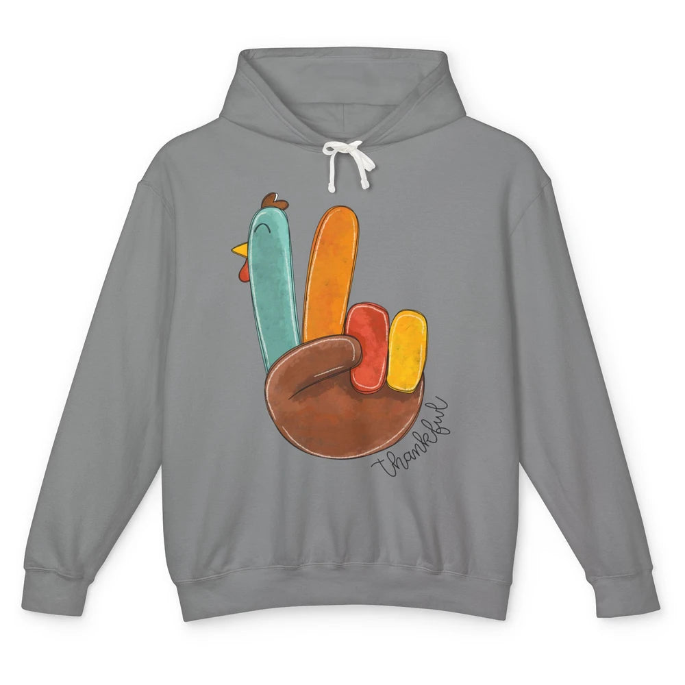 Funny Turkey Peace Sign Thankful Thanksgiving Gift Halloween Unisex Lightweight Hoodie