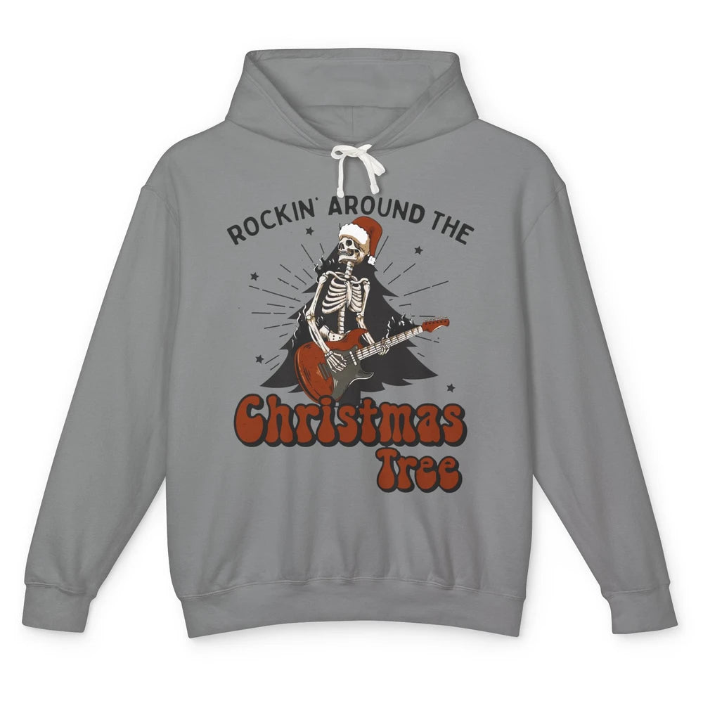 Skeleton Guitar Rocking Around Christmas Tree Western Xmas Unisex Lightweight Hoodie