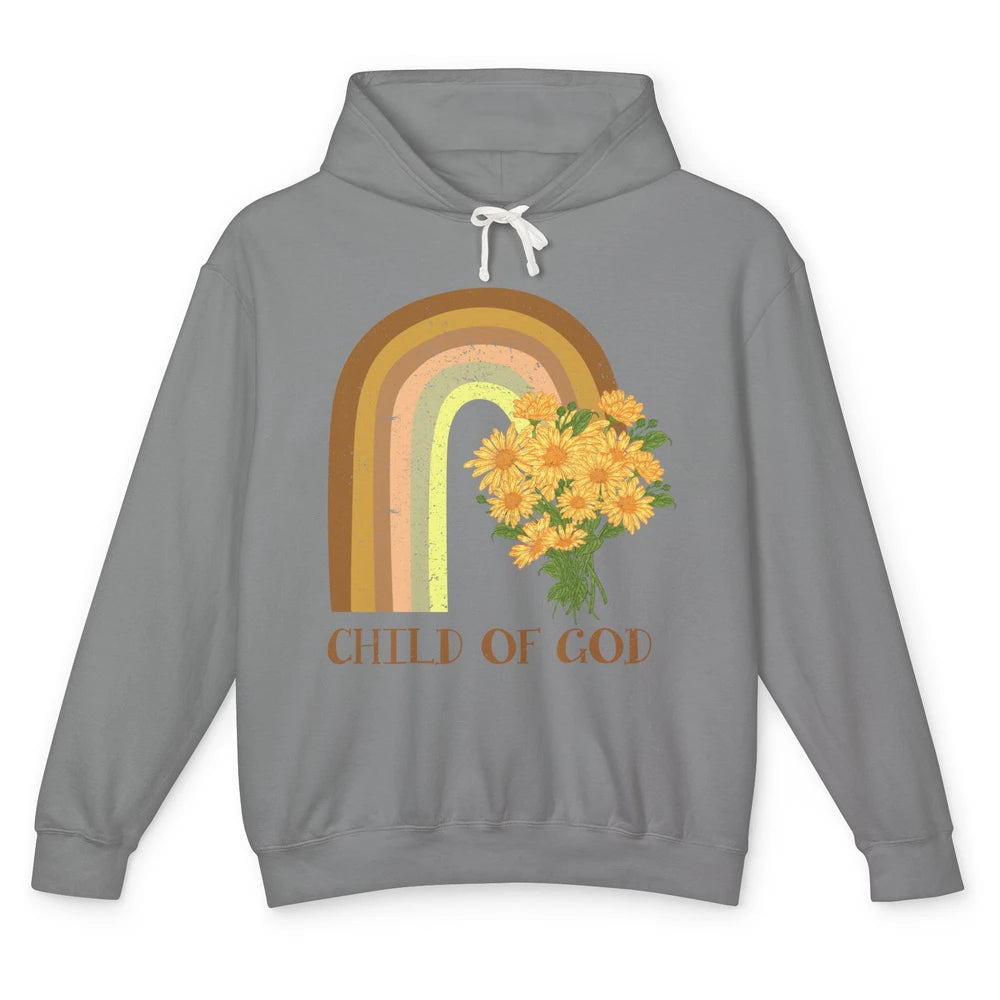 Vintage Sunflower Rainbow Child Of God Christian Religious Unisex Lightweight Hoodie