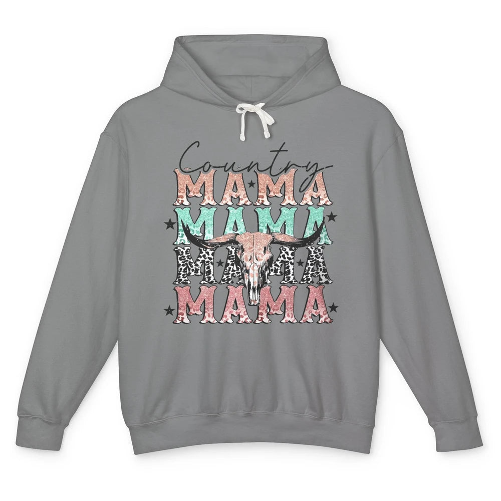 Leopard Boho Bull Skull Country Mama Desert Spirit Western Unisex Lightweight Hoodie