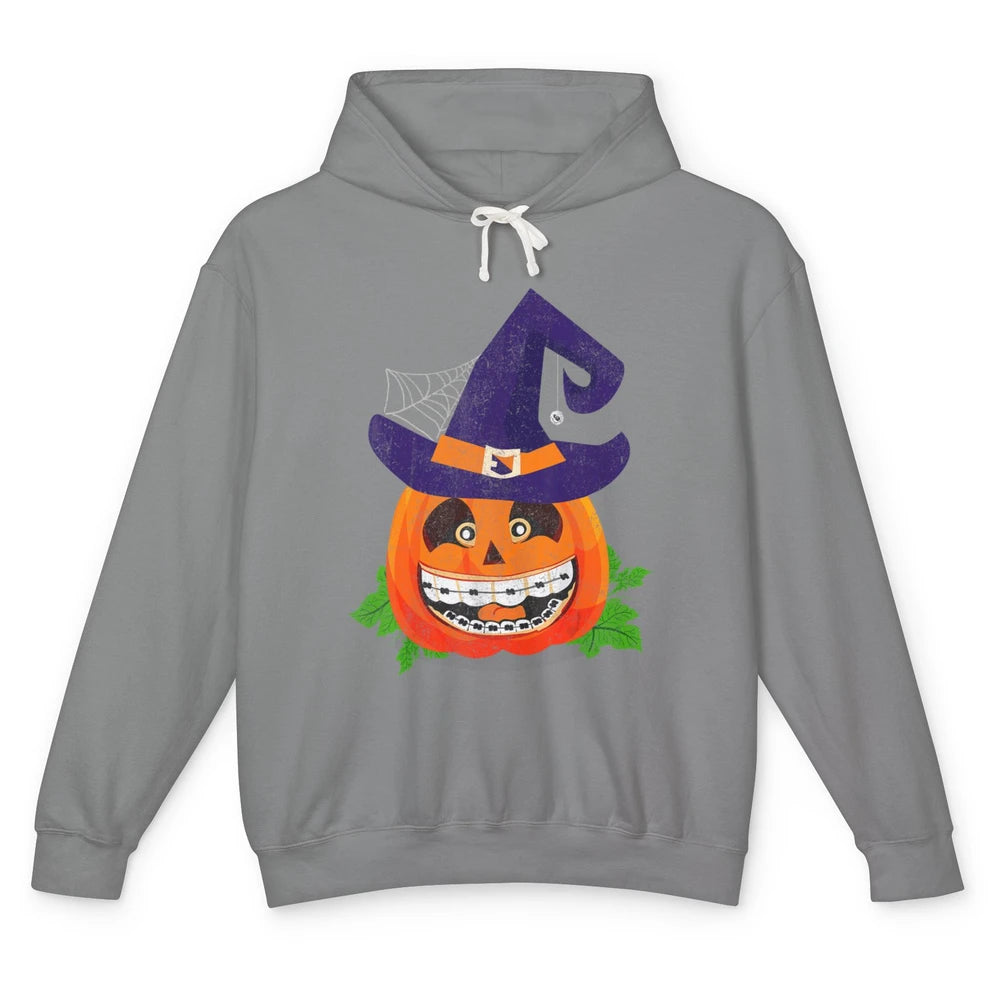 Pumpkin Witch Teeth Braces Dental Dentist Halloween Spooky Unisex Lightweight Hoodie