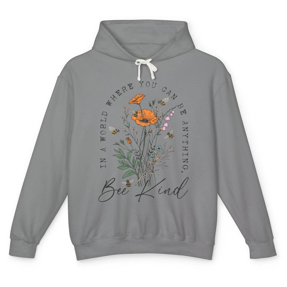 Vintage Bee Kind Daisy Minimalist Positive Mind Wildflower Unisex Lightweight Hoodie