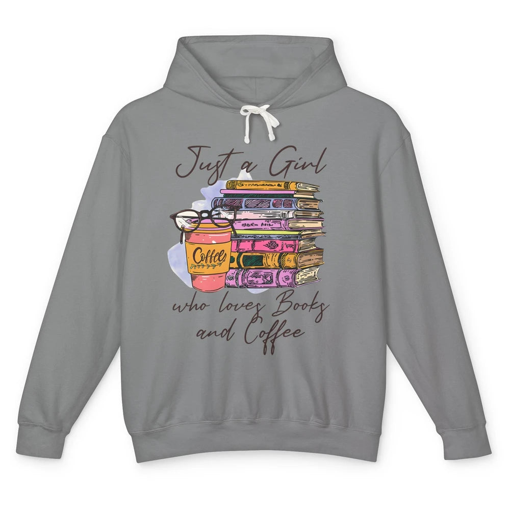 Retro Books Just A Girl Who Loves Books And Coffee Reading Unisex Lightweight Hoodie